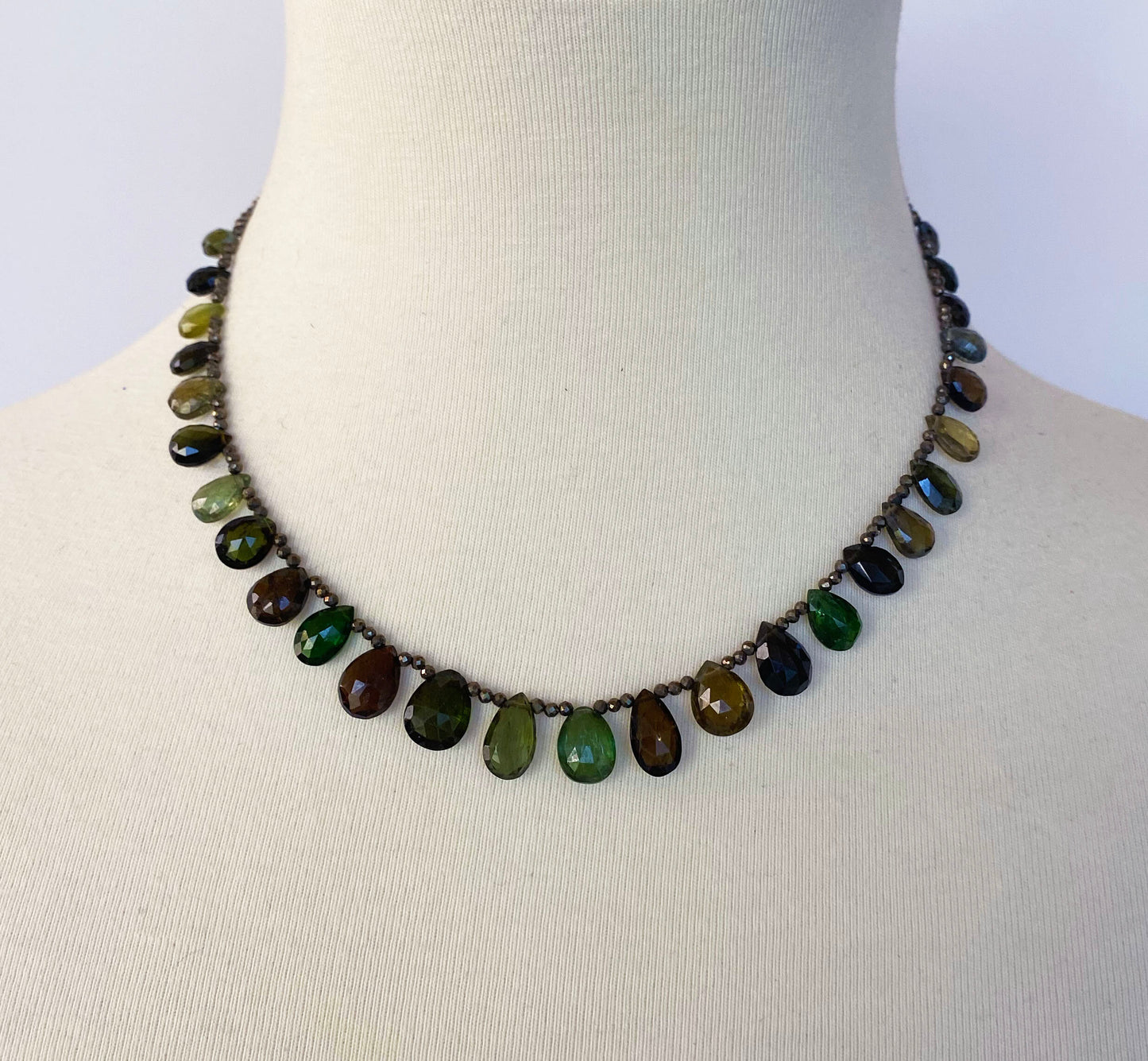 Marina J. Green Tourmaline Necklace with Iridescent Spinel and Silver Clasp