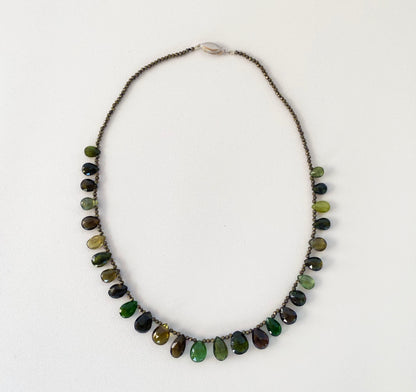 Marina J. Green Tourmaline Necklace with Iridescent Spinel and Silver Clasp