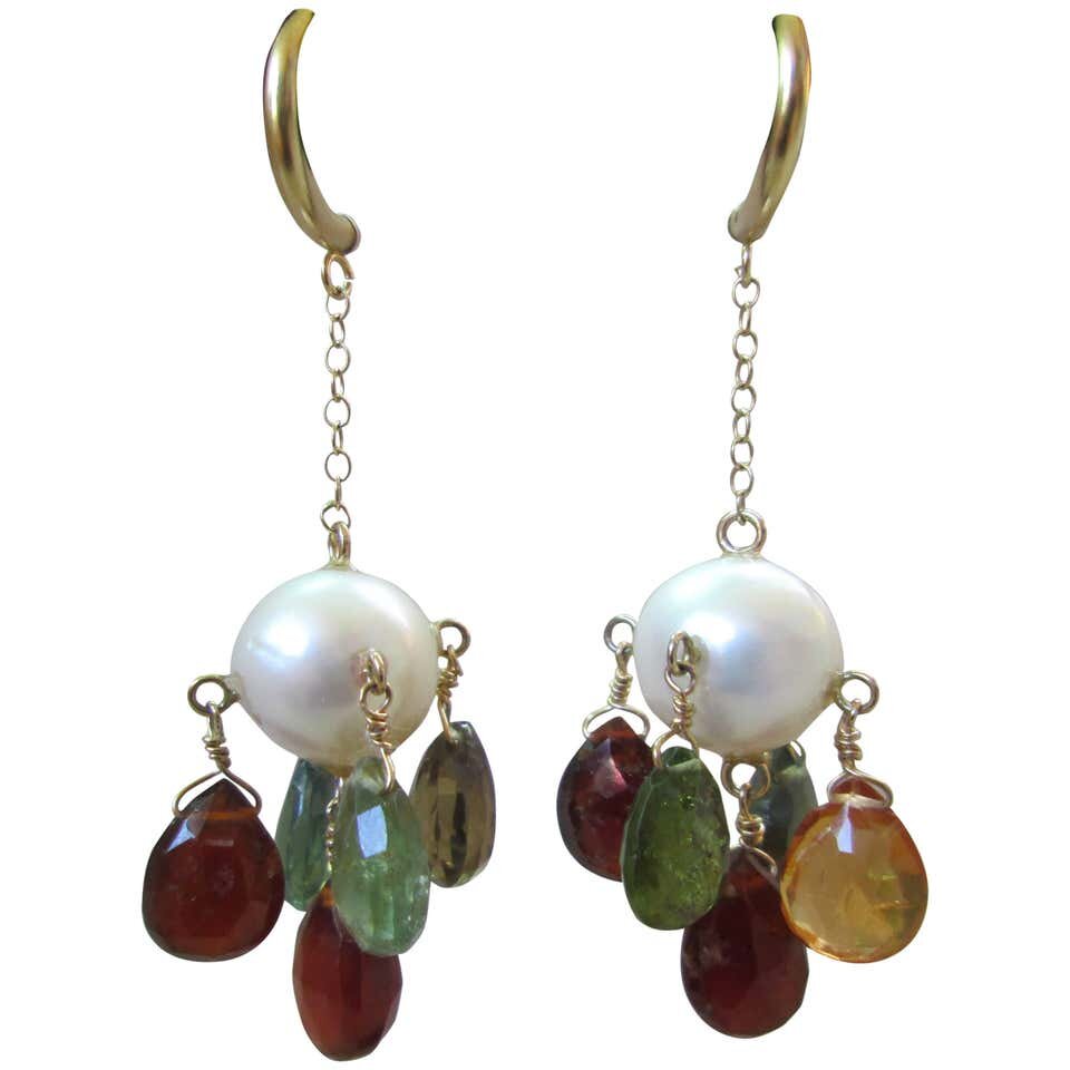 Marina J Pearl, Multicolor Tourmaline Briolette Yellow Gold Dangle Earrings