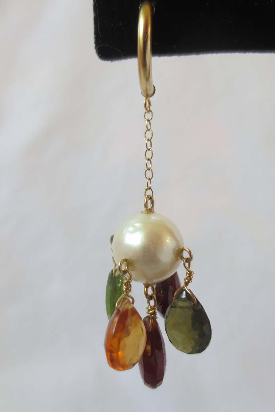 Marina J Pearl, Multicolor Tourmaline Briolette Yellow Gold Dangle Earrings