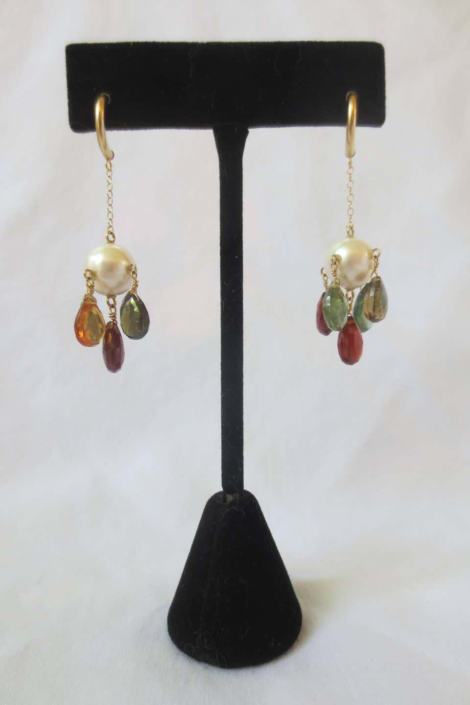 Marina J Pearl, Multicolor Tourmaline Briolette Yellow Gold Dangle Earrings