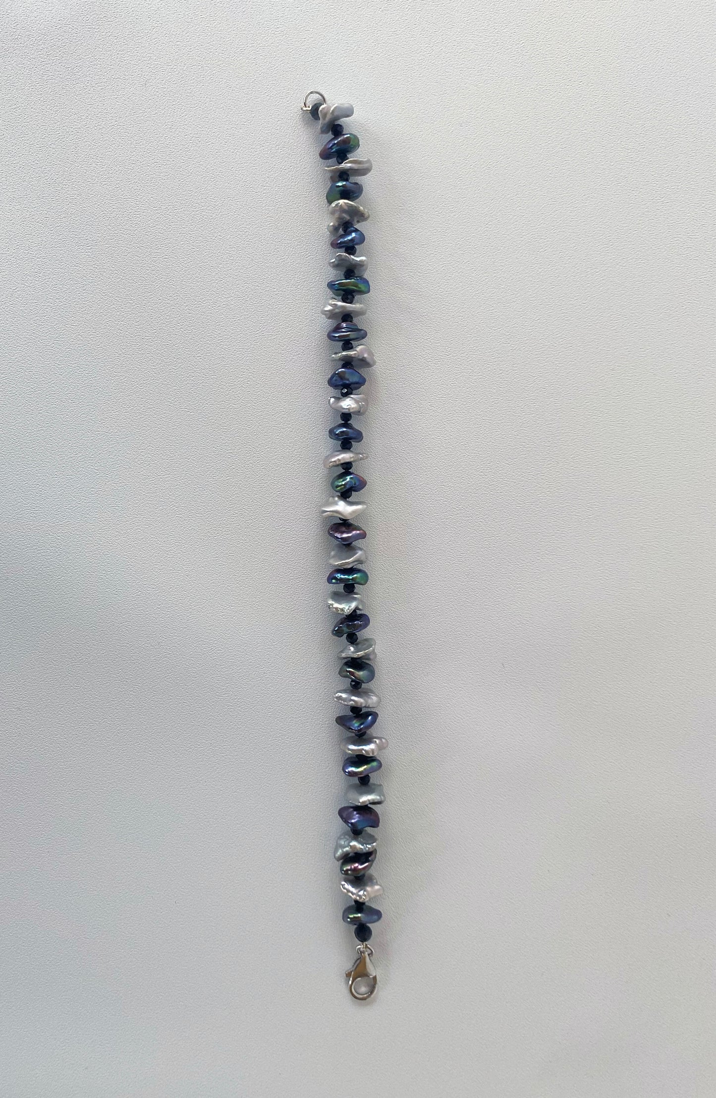 Marina J. Grey and Black Pearl Bracelet with Black Spinel Beads and Silver Clasp