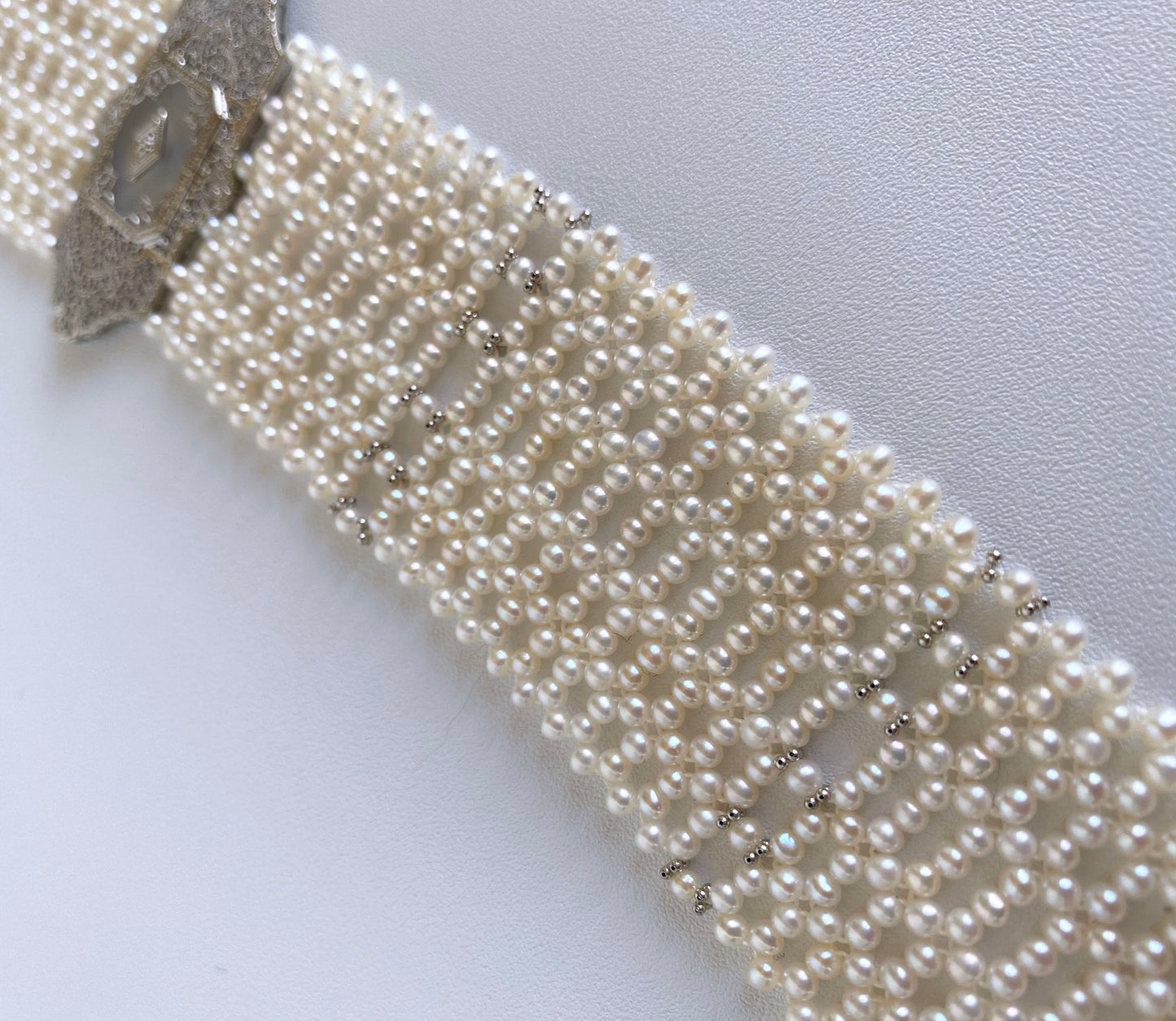 Woven Pearl Choker with 14k Gold Vintage Centerpiece and Diamond