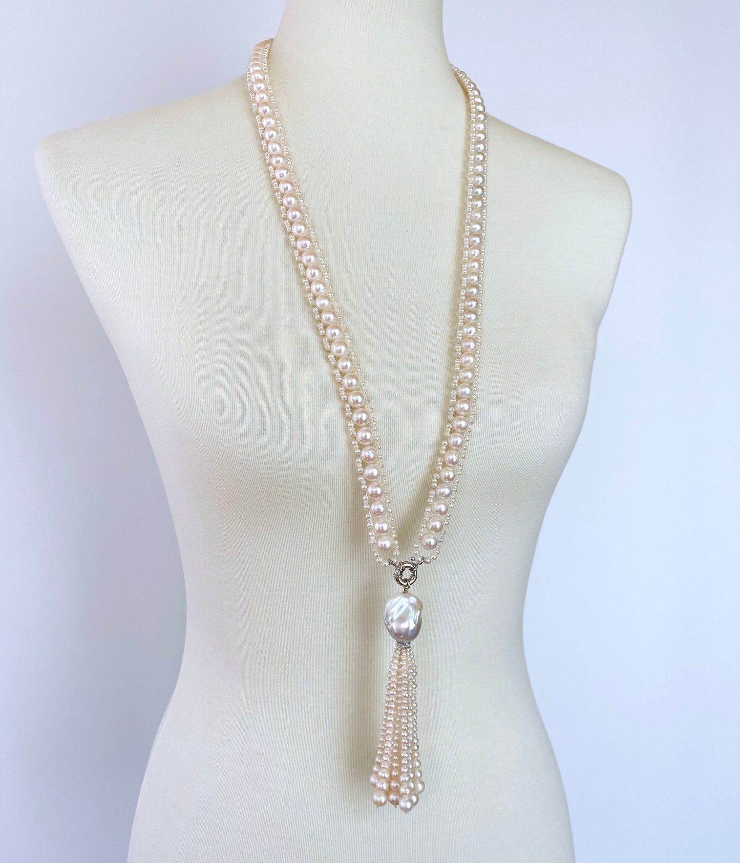 Marina J All Pearl Satuoir with Graduated Pearl Tassel & 14K White Gold