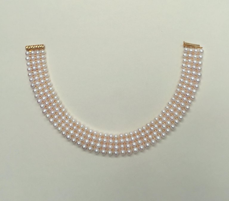 White Pearl and 14 Karat Yellow Gold Beaded Choker with 14 Karat Gold Clasp