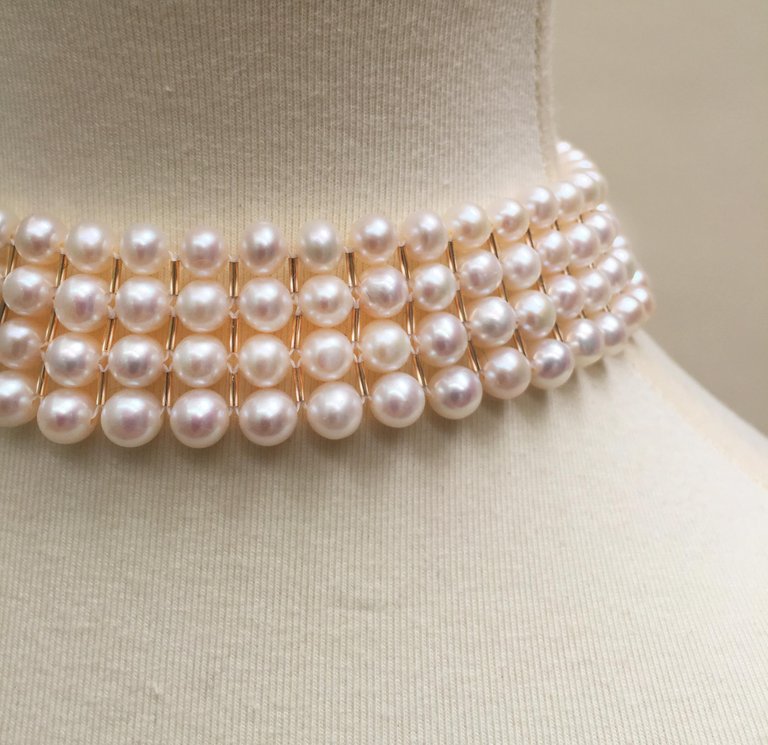 White Pearl and 14 Karat Yellow Gold Beaded Choker with 14 Karat Gold Clasp
