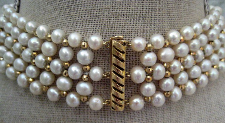 Woven Pearl, Gold Choker Necklace