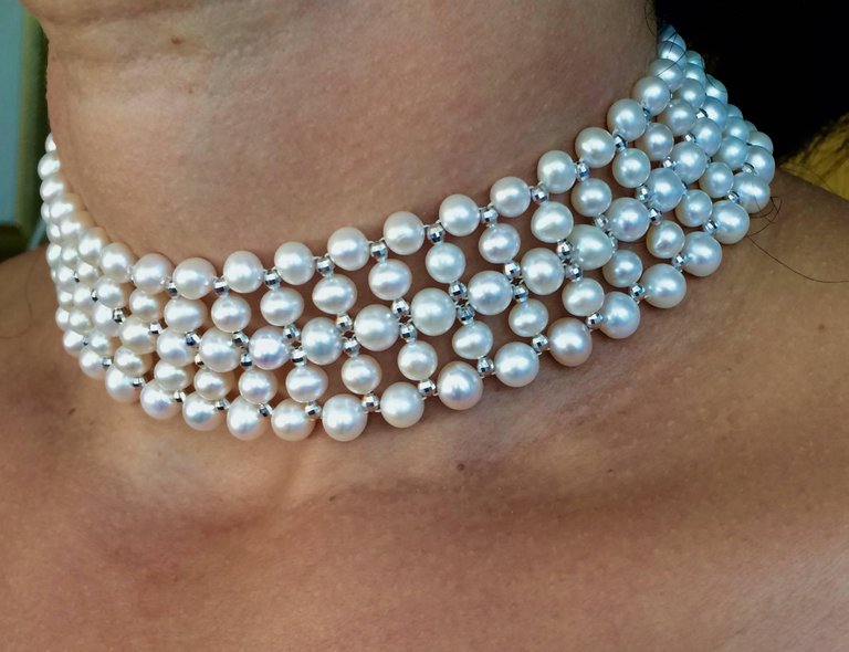 Woven Pearl, Gold Choker Necklace