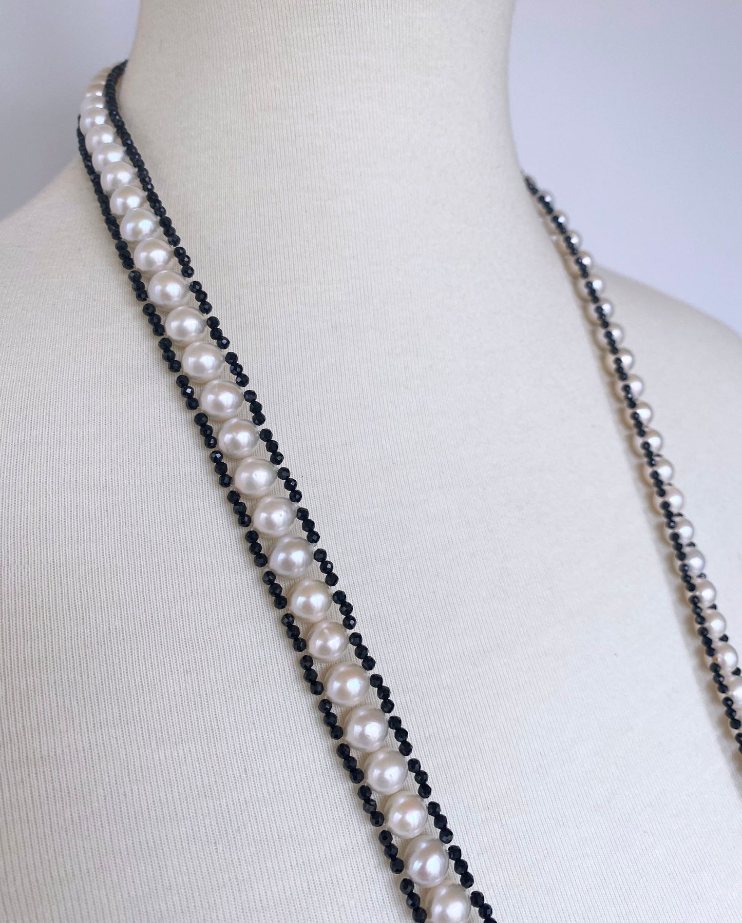 Pearl and Black Spinel Satuoir and Tassel with 14k Yellow Gold