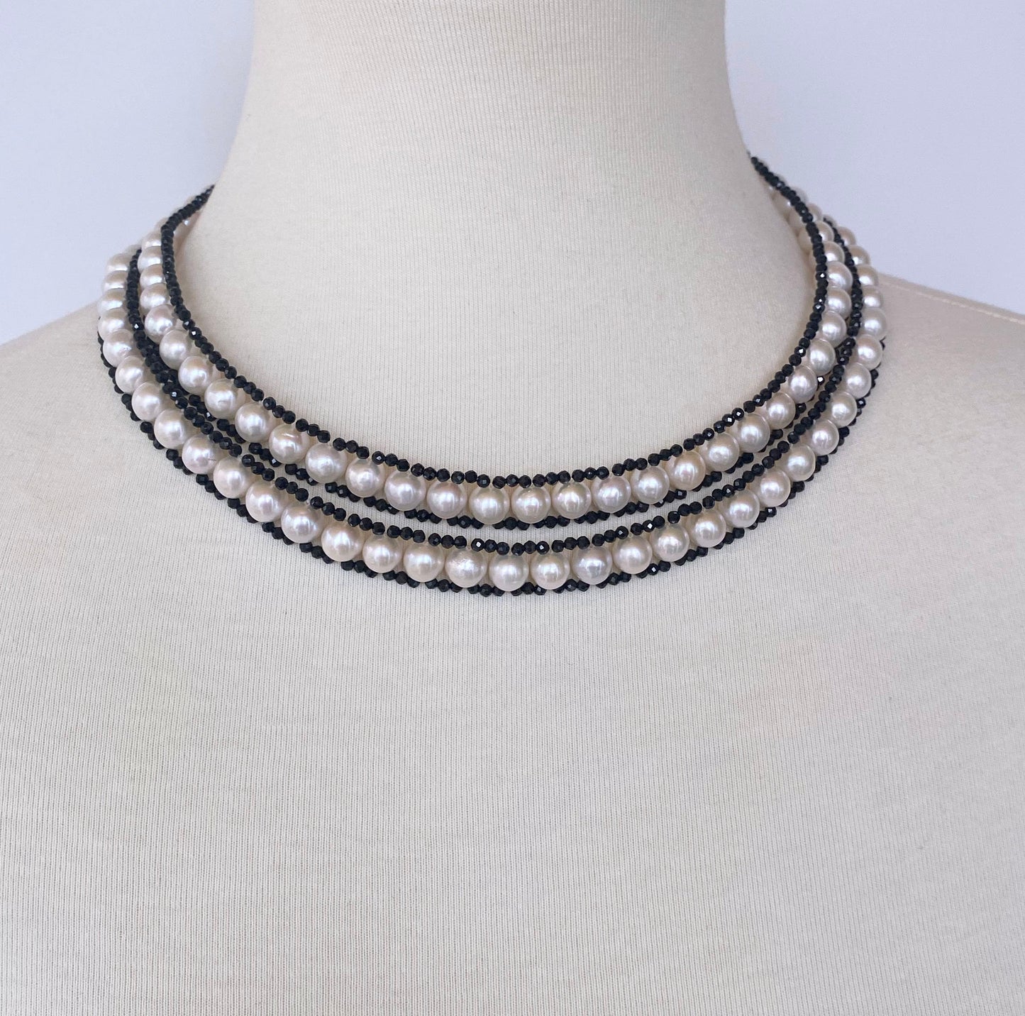 Pearl and Black Spinel Satuoir and Tassel with 14k Yellow Gold