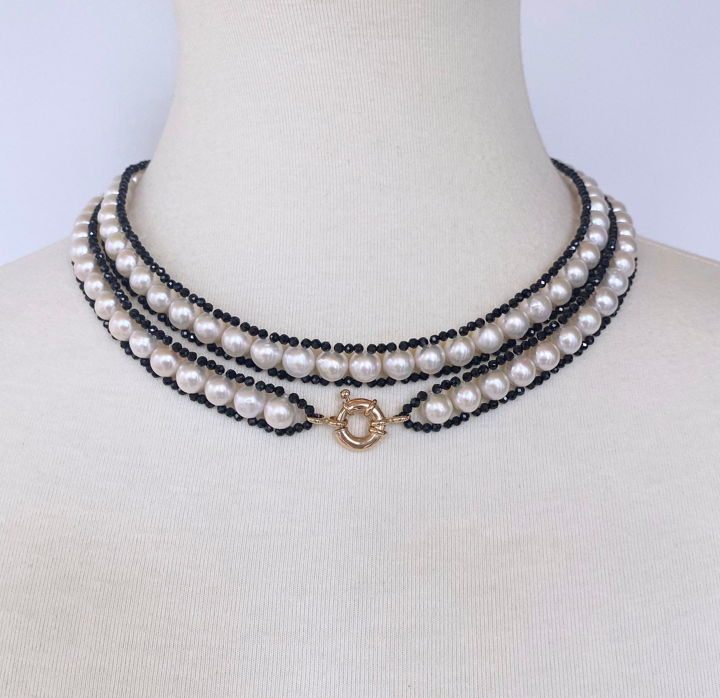 Pearl and Black Spinel Satuoir and Tassel with 14k Yellow Gold