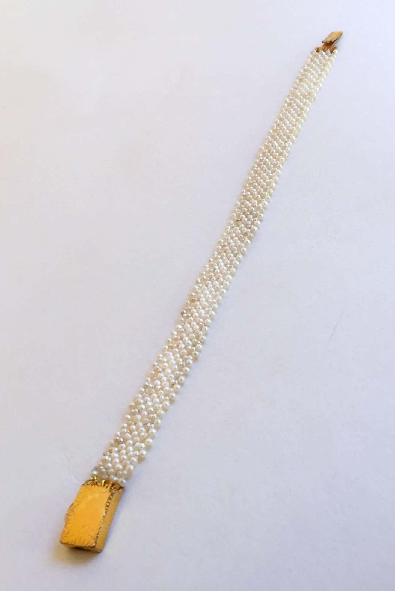 Woven Seed Pearl Bracelet with Vintage Gold clasp