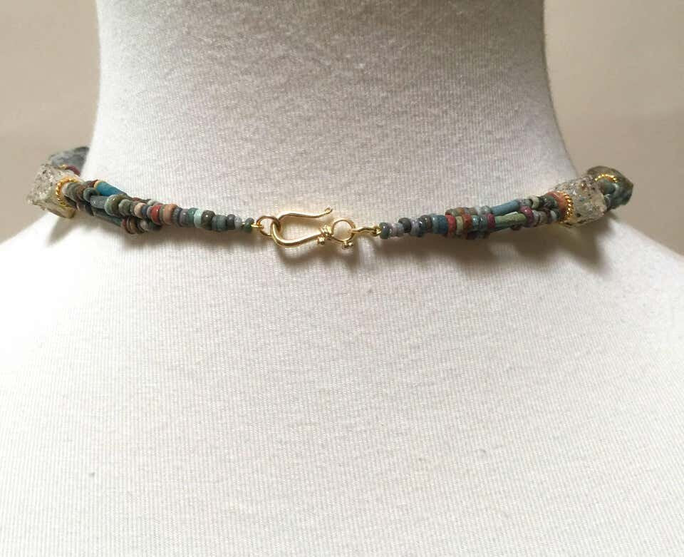 Marina J Authentic Ancient Roman & Egyptian Beaded Necklace with 18K Yellow Gold