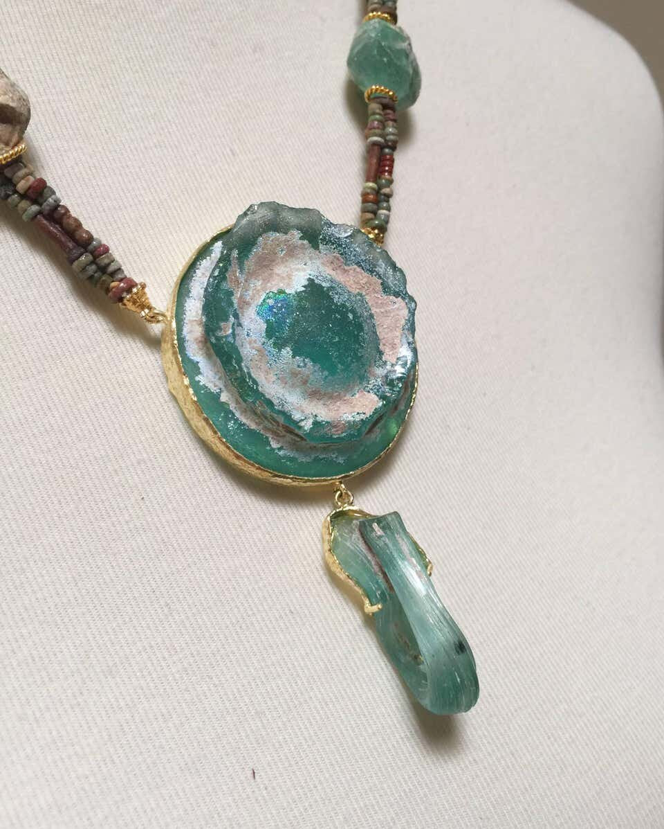 Marina J Authentic Ancient Roman & Egyptian Beaded Necklace with 18K Yellow Gold