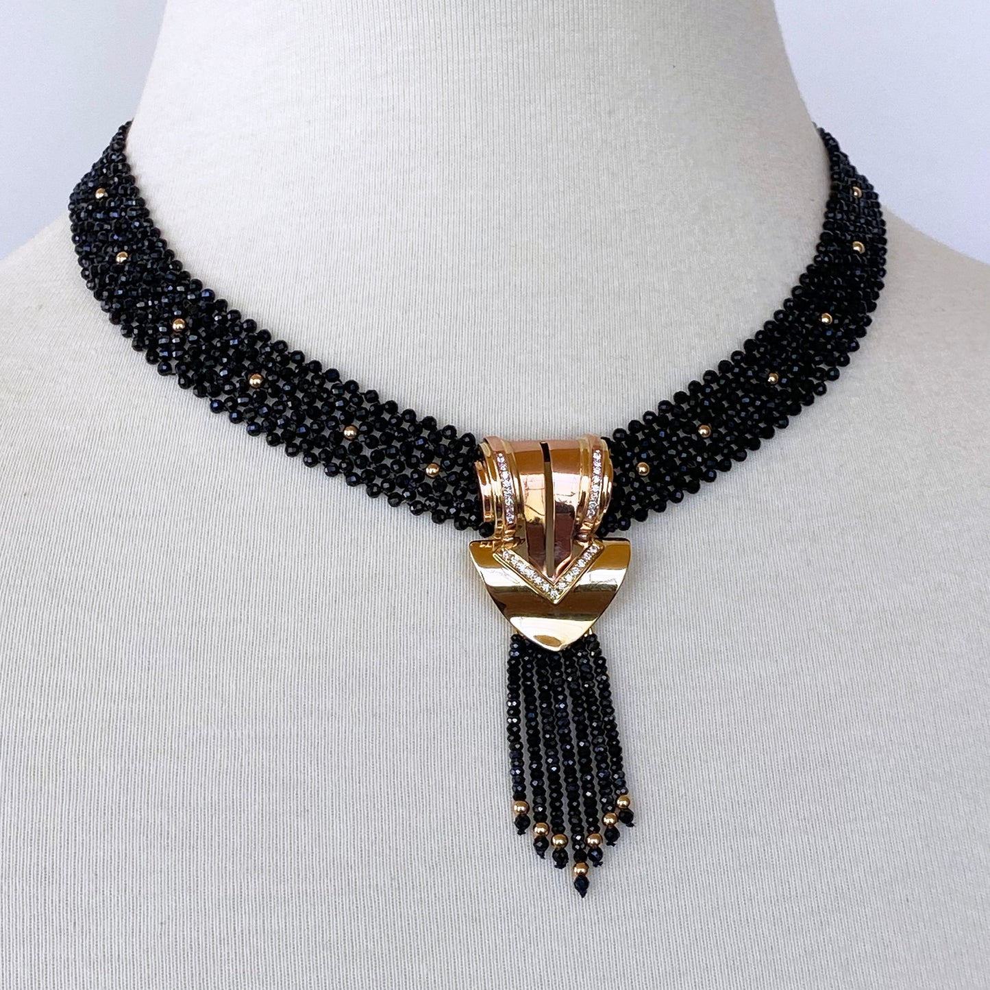 Stunning Diamond, Black Onyx & Solid 14k Yellow Gold Necklace