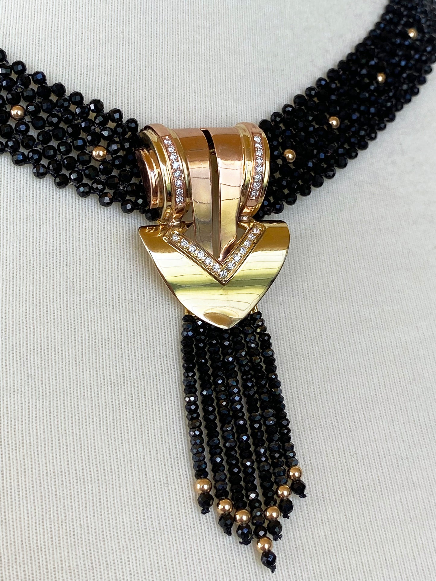 Stunning Diamond, Black Onyx & Solid 14k Yellow Gold Necklace
