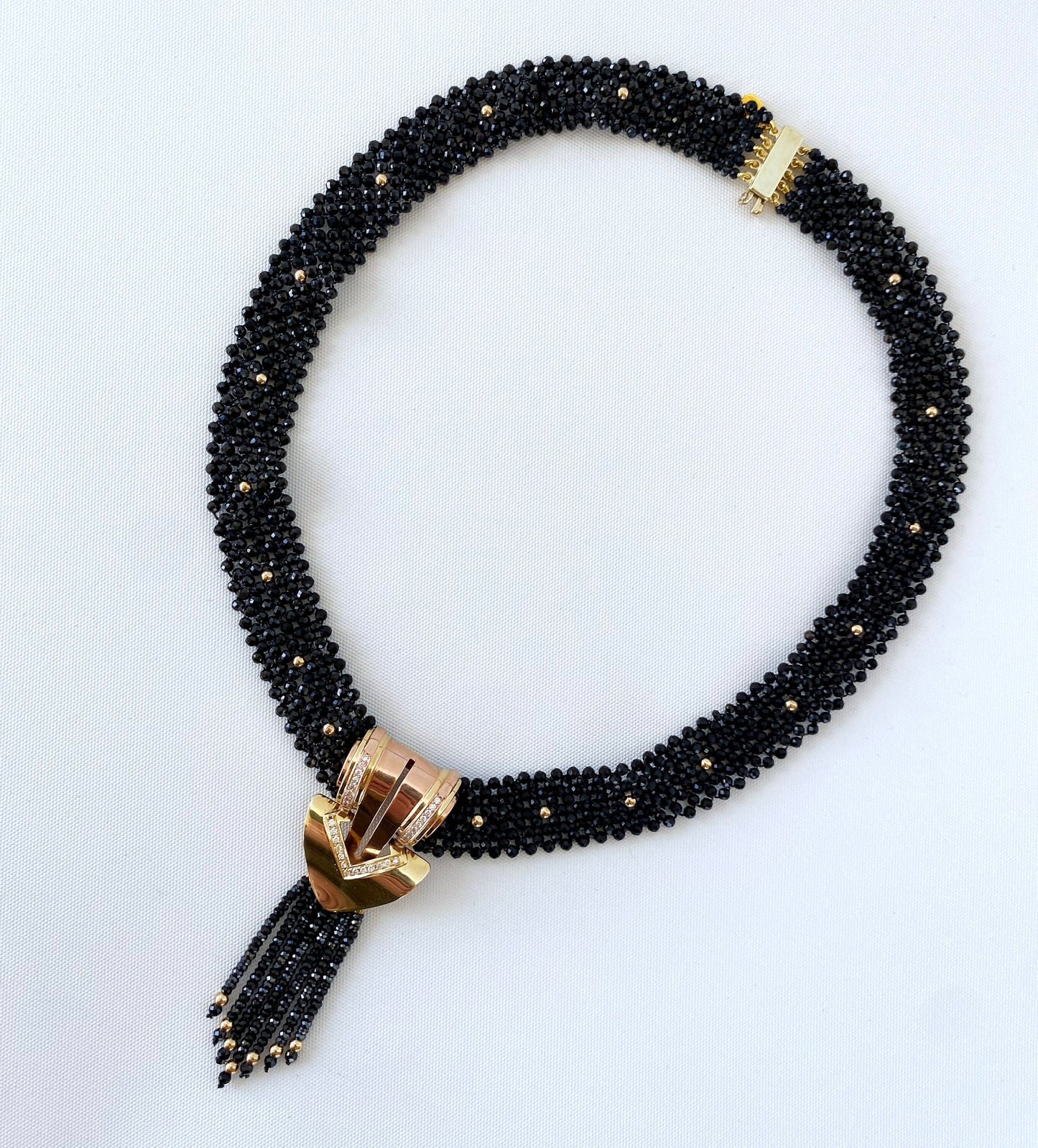 Stunning Diamond, Black Onyx & Solid 14k Yellow Gold Necklace