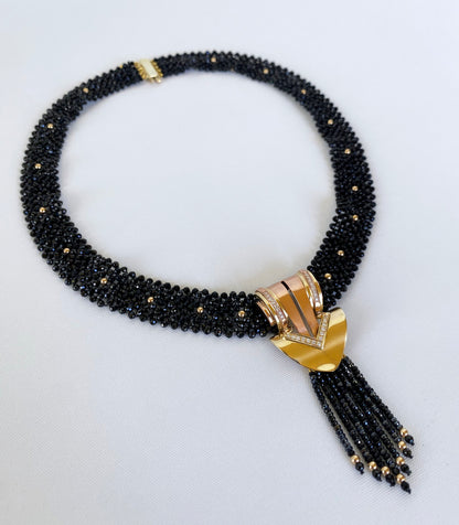 Stunning Diamond, Black Onyx & Solid 14k Yellow Gold Necklace