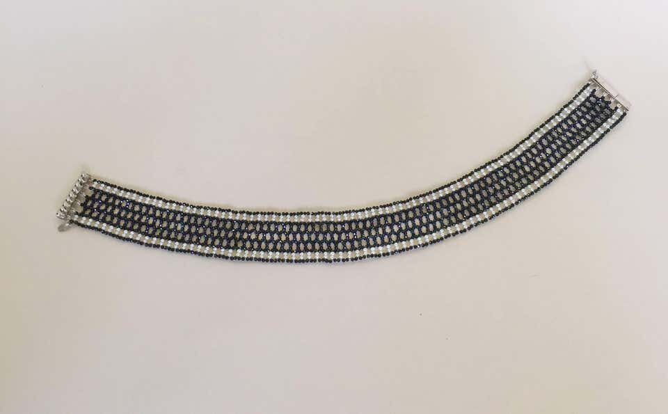 Marina J Woven Black Spinel and White Pearl Choker with a Silver Clasp