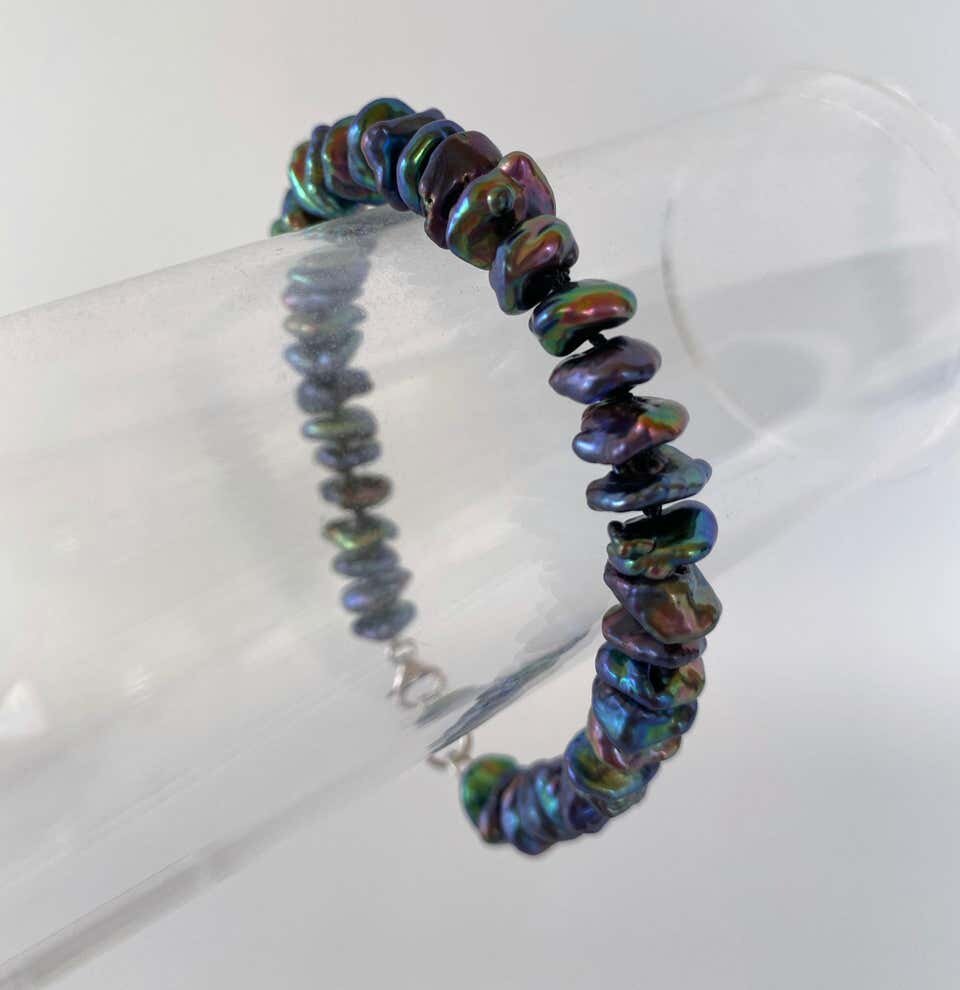 Men's / Unisex Black Keshi Pearl Bracelet