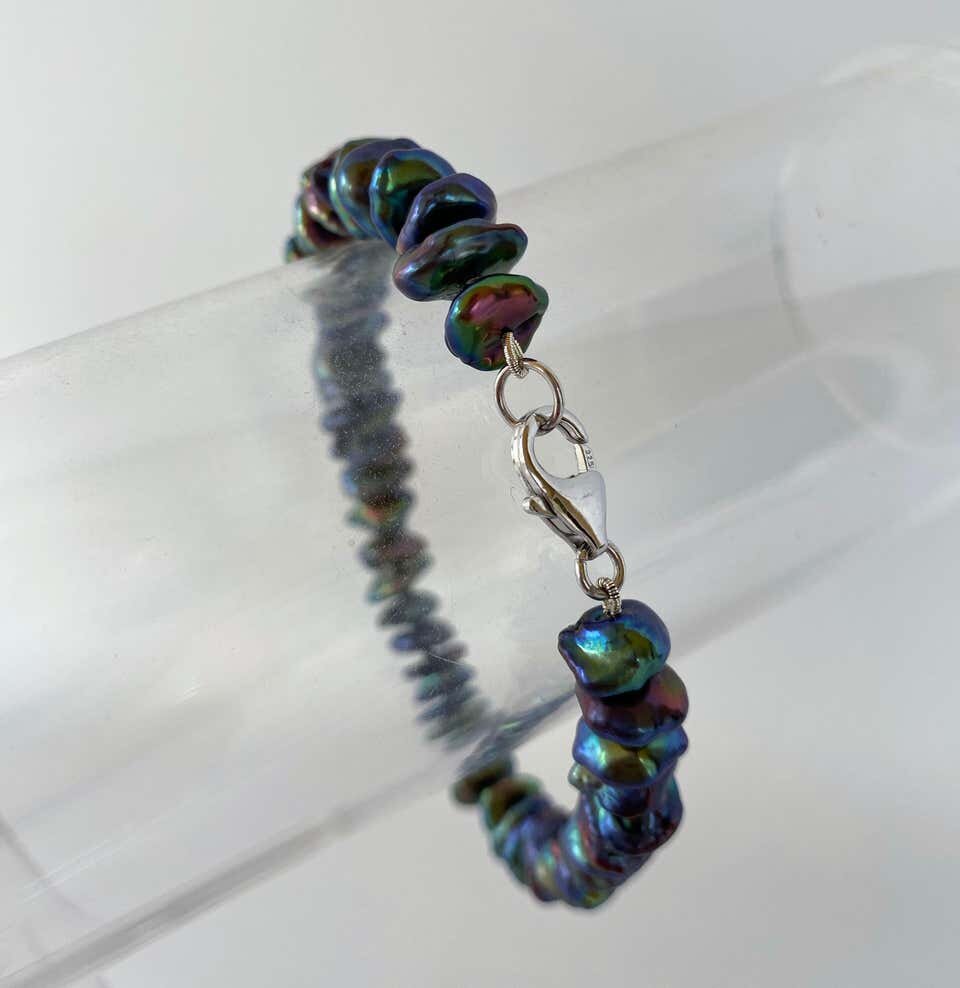Men's / Unisex Black Keshi Pearl Bracelet