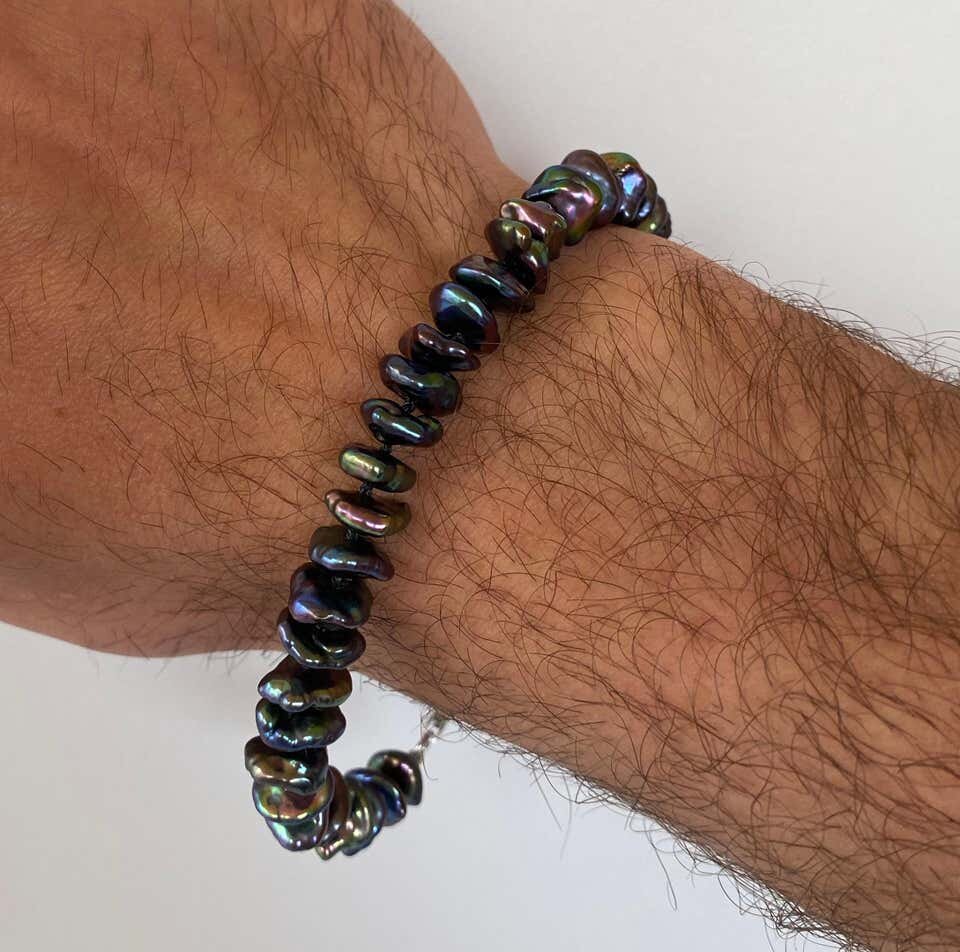 Men's / Unisex Black Keshi Pearl Bracelet