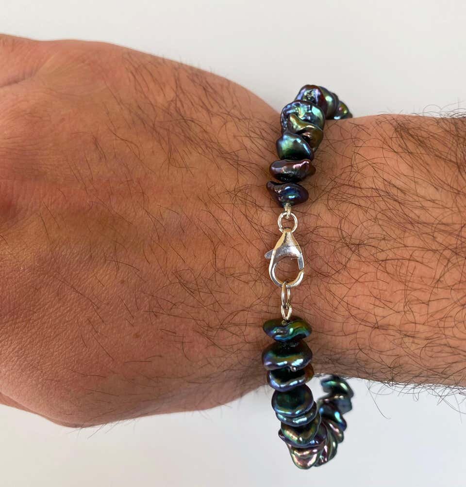 Men's / Unisex Black Keshi Pearl Bracelet