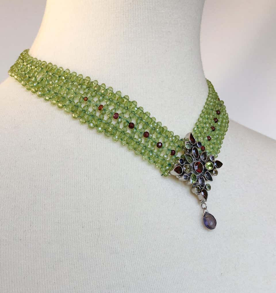 Marina J. Stunning Woven Peridot and Garnet Necklace & Multicolored Centerpiece