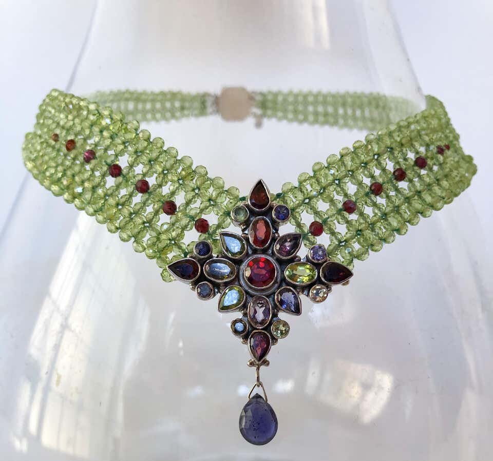 Marina J. Stunning Woven Peridot and Garnet Necklace & Multicolored Centerpiece
