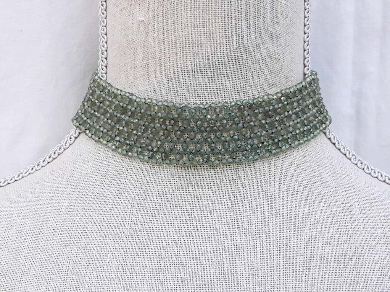 Woven Faceted Green Onyx Choker with Yellow Gold Plated Silver Clasp