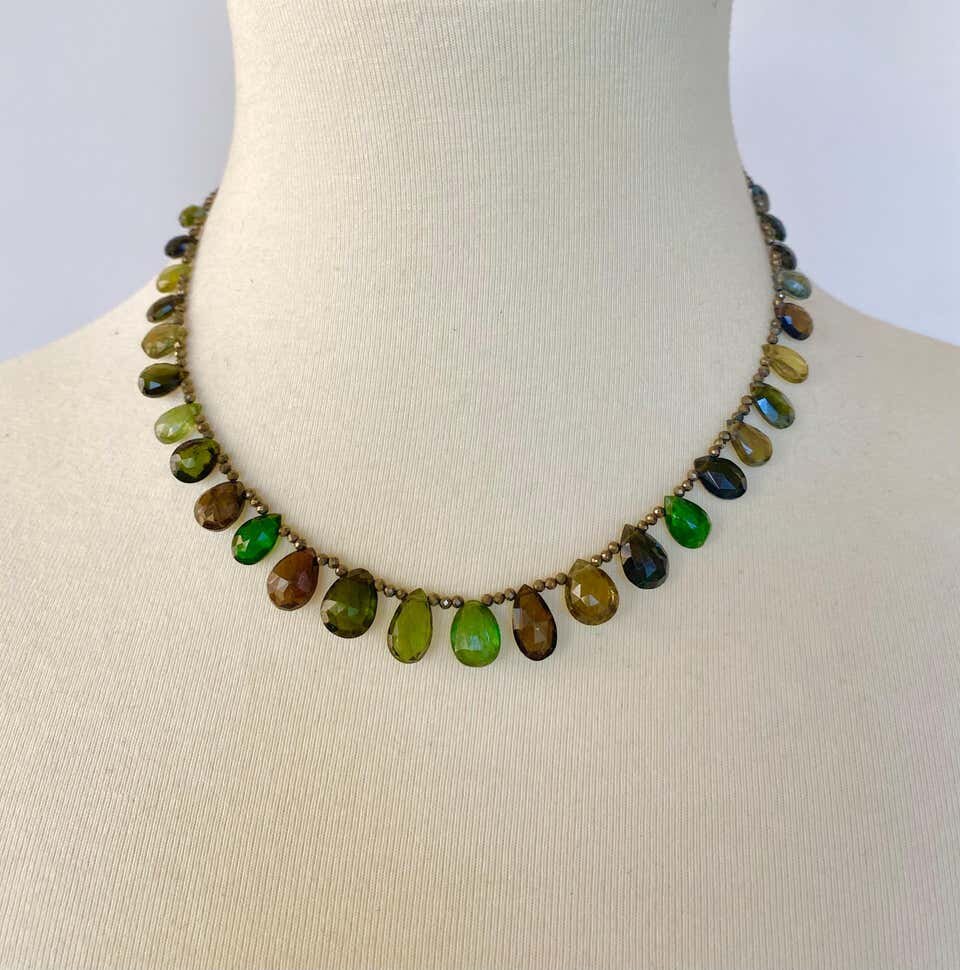 Marina J. Green Tourmaline Necklace with Iridescent Spinel and Silver Clasp
