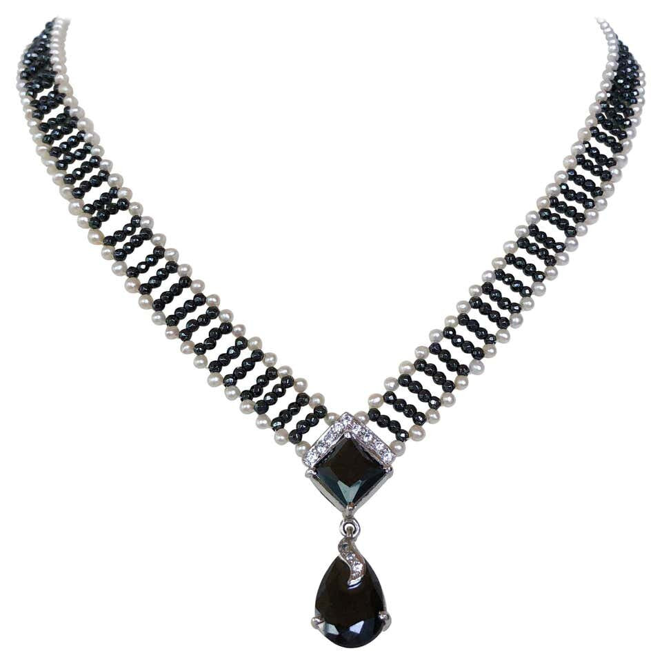 Marina J. Pearl and Hematite Necklace with Diamonds and 14 Karat Gold Clasp