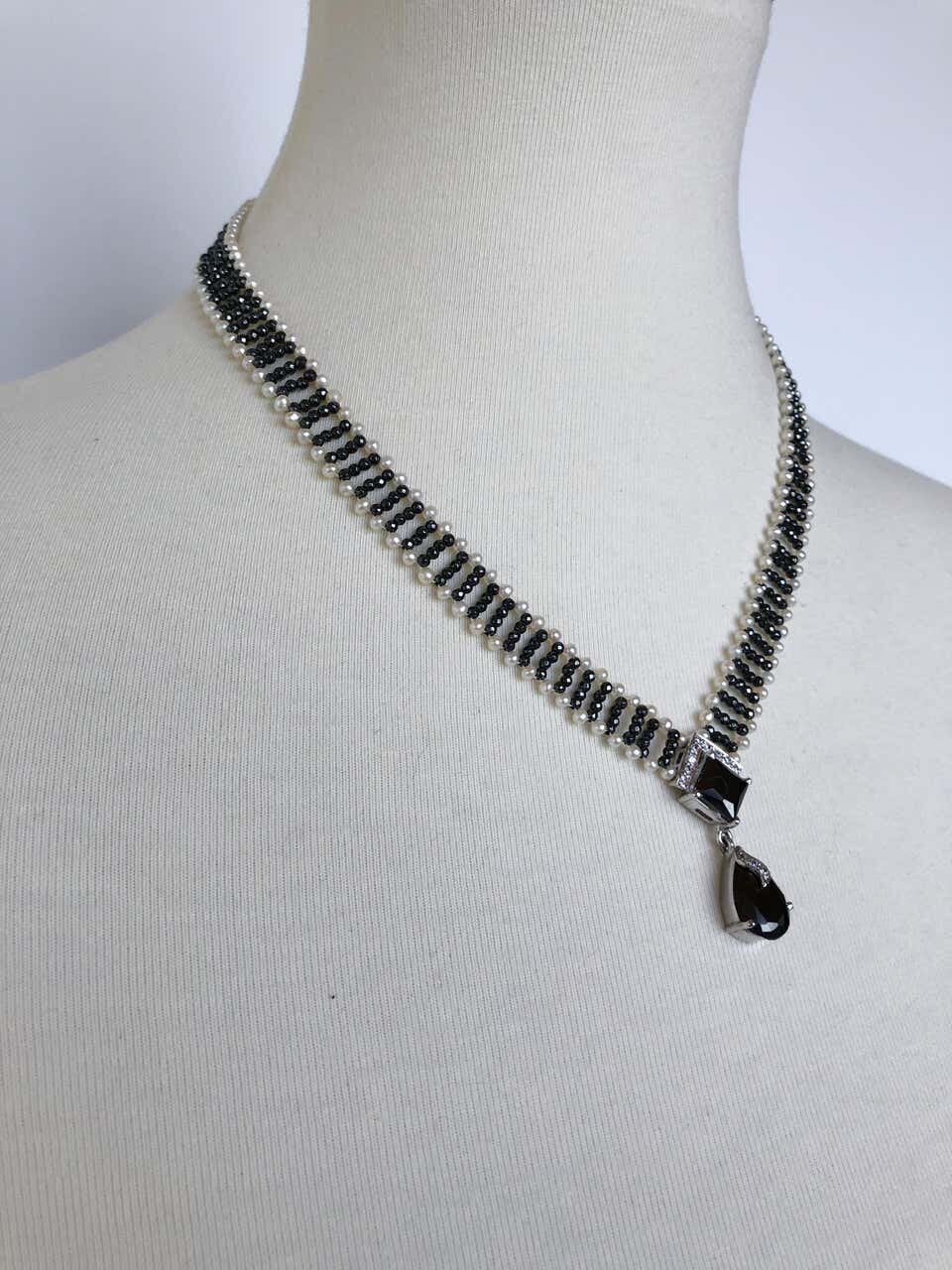 Marina J. Pearl and Hematite Necklace with Diamonds and 14 Karat Gold Clasp