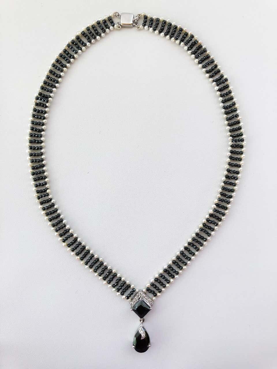 Marina J. Pearl and Hematite Necklace with Diamonds and 14 Karat Gold Clasp