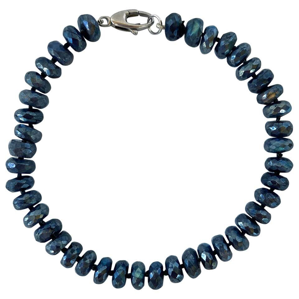Men's / Unisex Labradorite Beaded Bracelet with 14K White Gold Clasp
