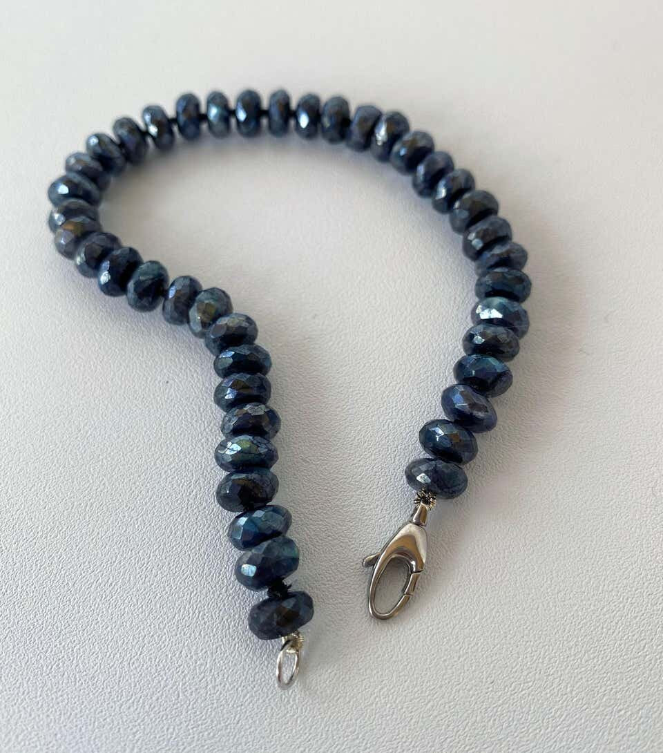 Men's / Unisex Labradorite Beaded Bracelet with 14K White Gold Clasp