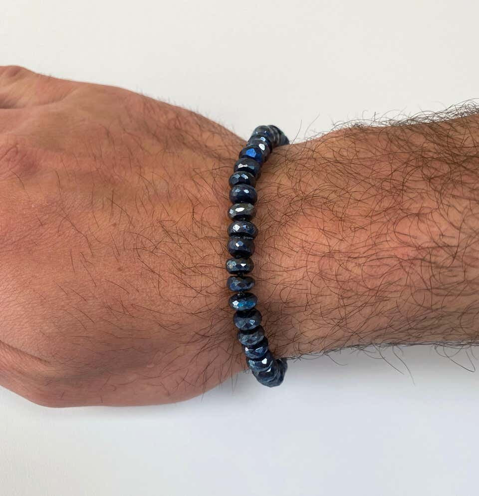 Men's / Unisex Labradorite Beaded Bracelet with 14K White Gold Clasp