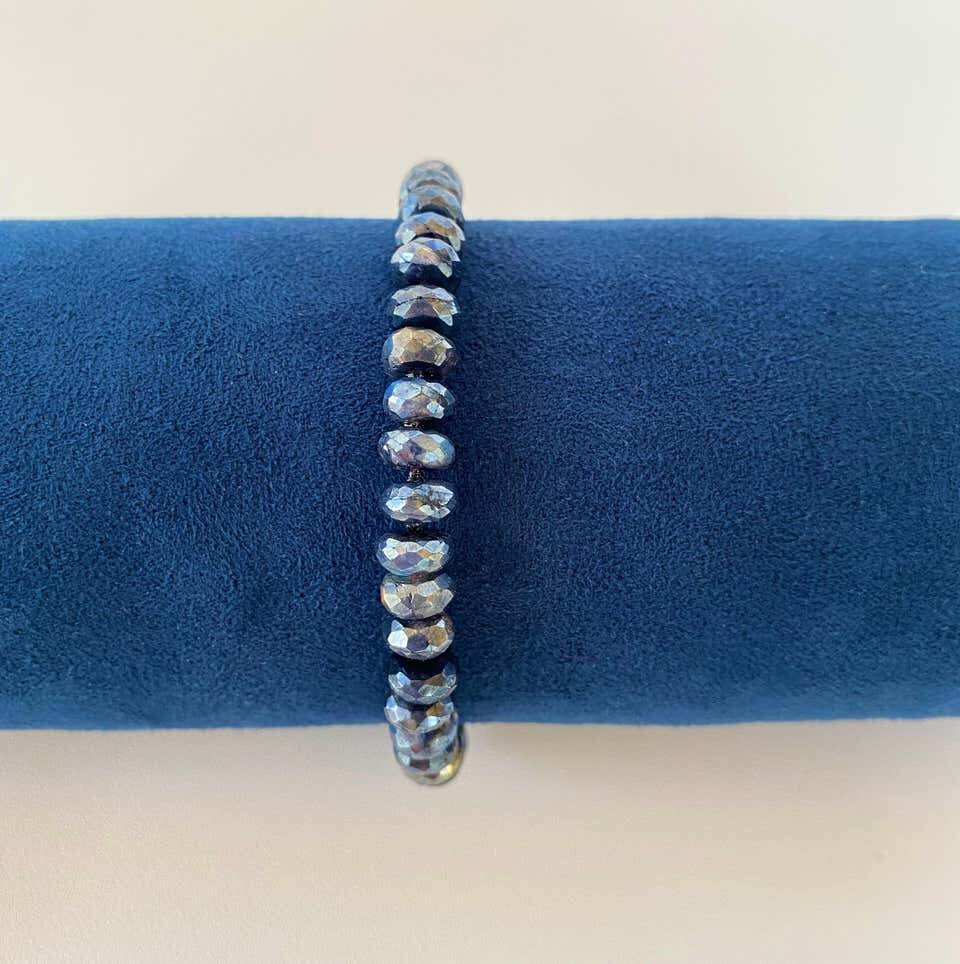 Men's / Unisex Labradorite Beaded Bracelet with 14K White Gold Clasp