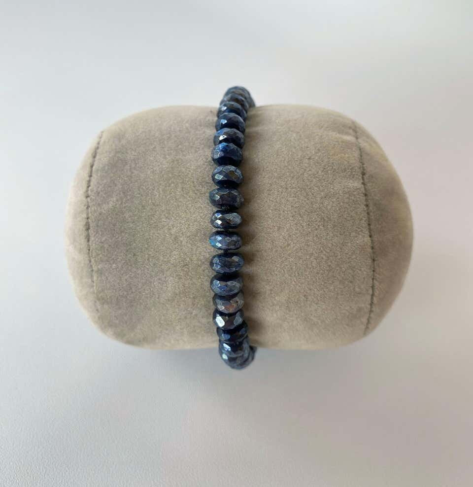 Men's / Unisex Labradorite Beaded Bracelet with 14K White Gold Clasp