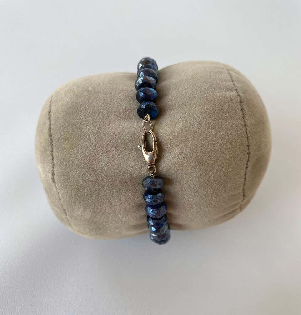 Men's / Unisex Labradorite Beaded Bracelet with 14K White Gold Clasp