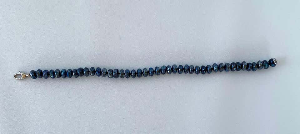 Men's / Unisex Labradorite Beaded Bracelet with 14K White Gold Clasp