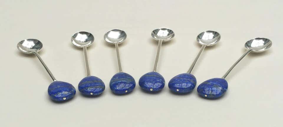 Lapis Lazuli Silver Plated Spoon Set of Six by Marina J.