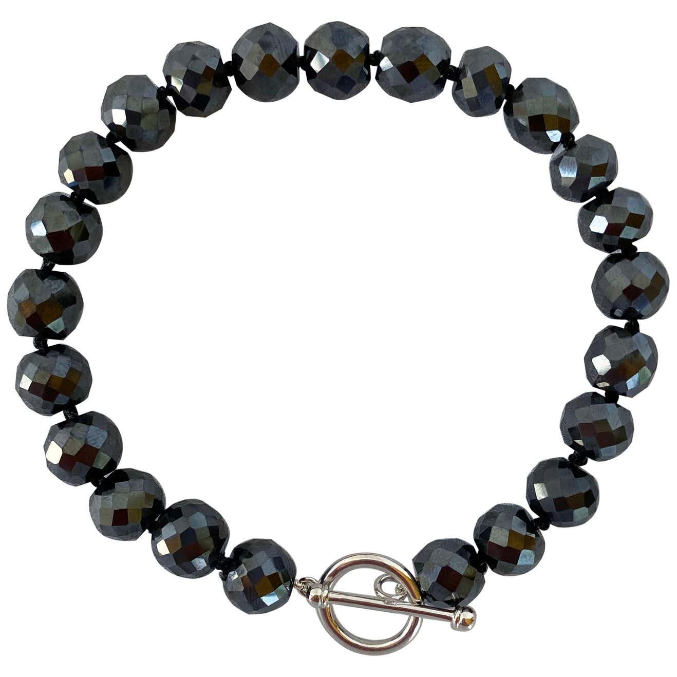 Men's / Unisex Black Spinel Bracelet with Toggle Clasp