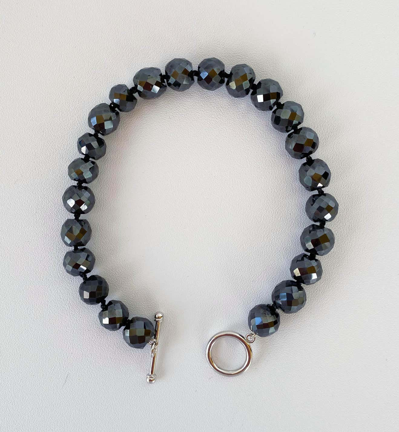 Men's / Unisex Black Spinel Bracelet with Toggle Clasp