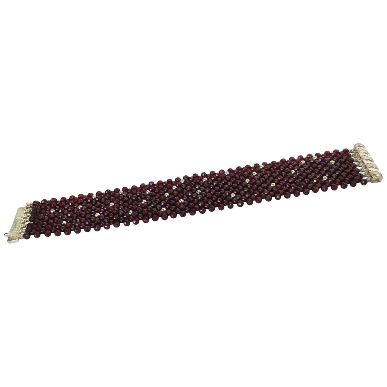 Woven Faceted Garnet Bracelet with Sterling Silver Clasp