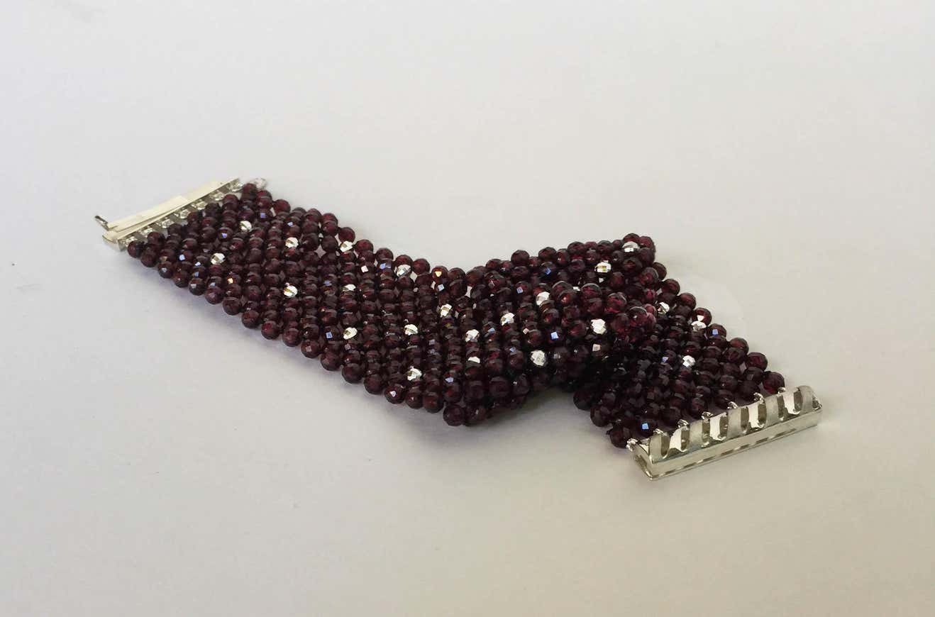 Woven Faceted Garnet Bracelet with Sterling Silver Clasp