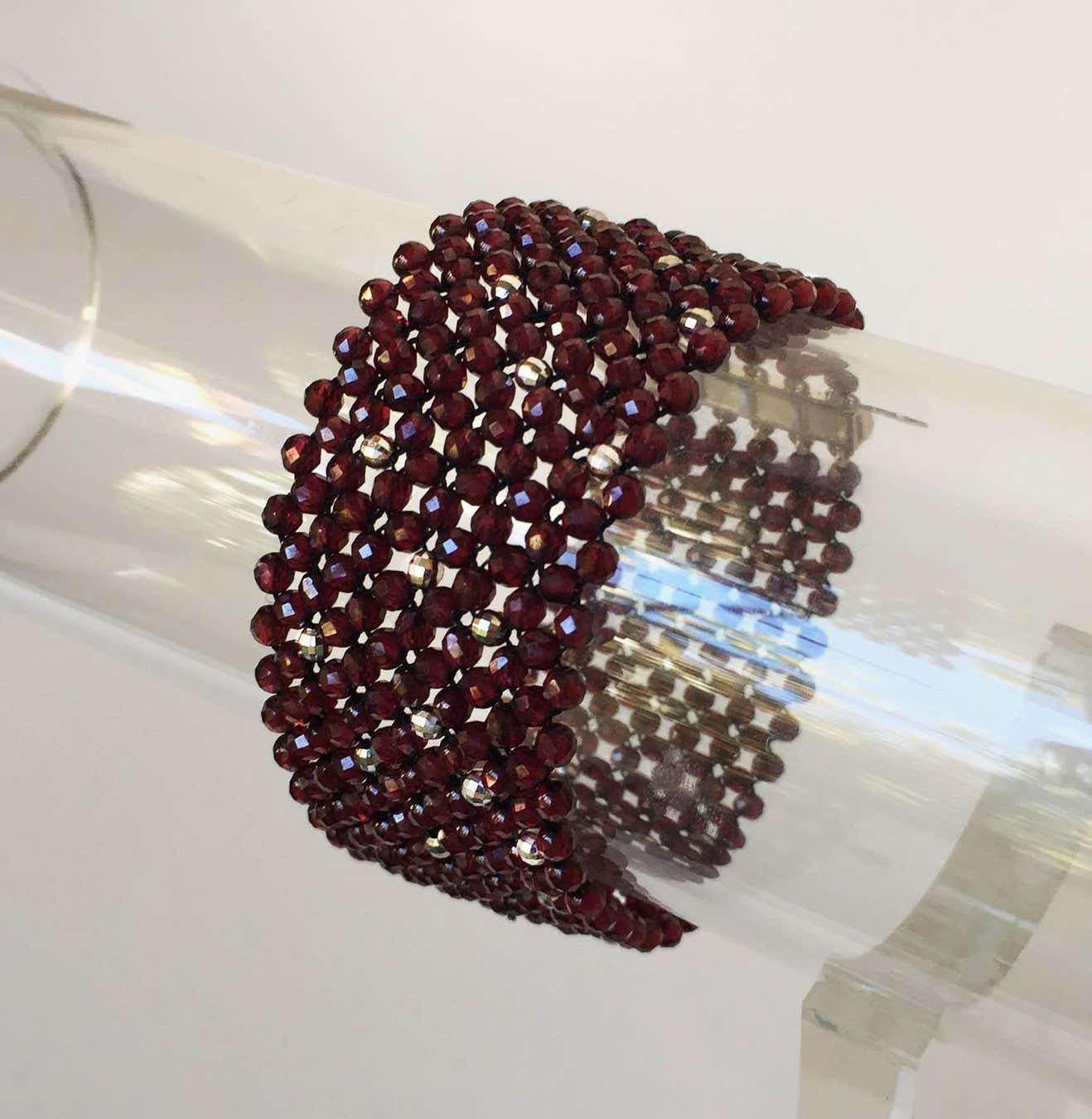Woven Faceted Garnet Bracelet with Sterling Silver Clasp