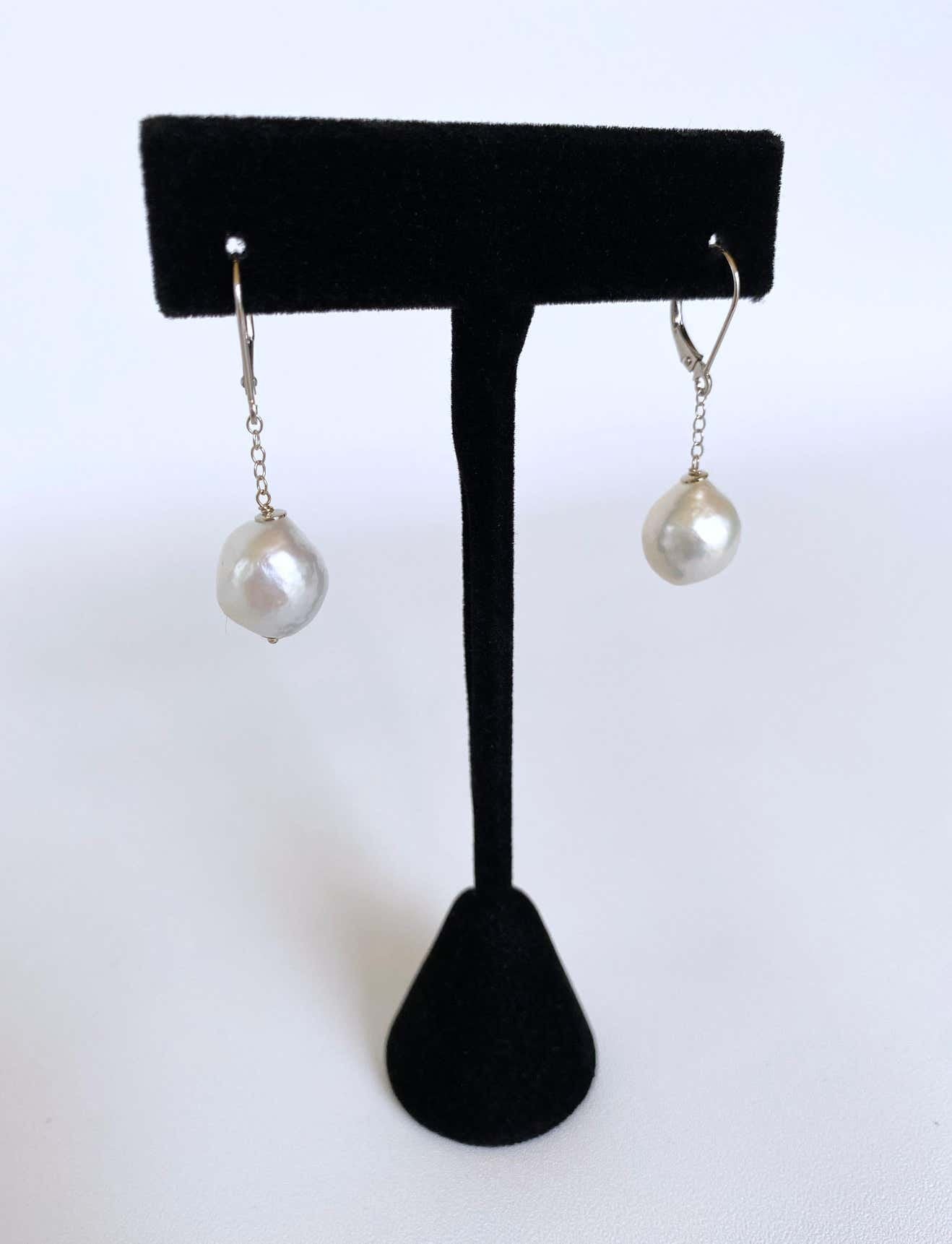Baroque Pearl Earrings with 14k White Gold Lever Back Hooks
