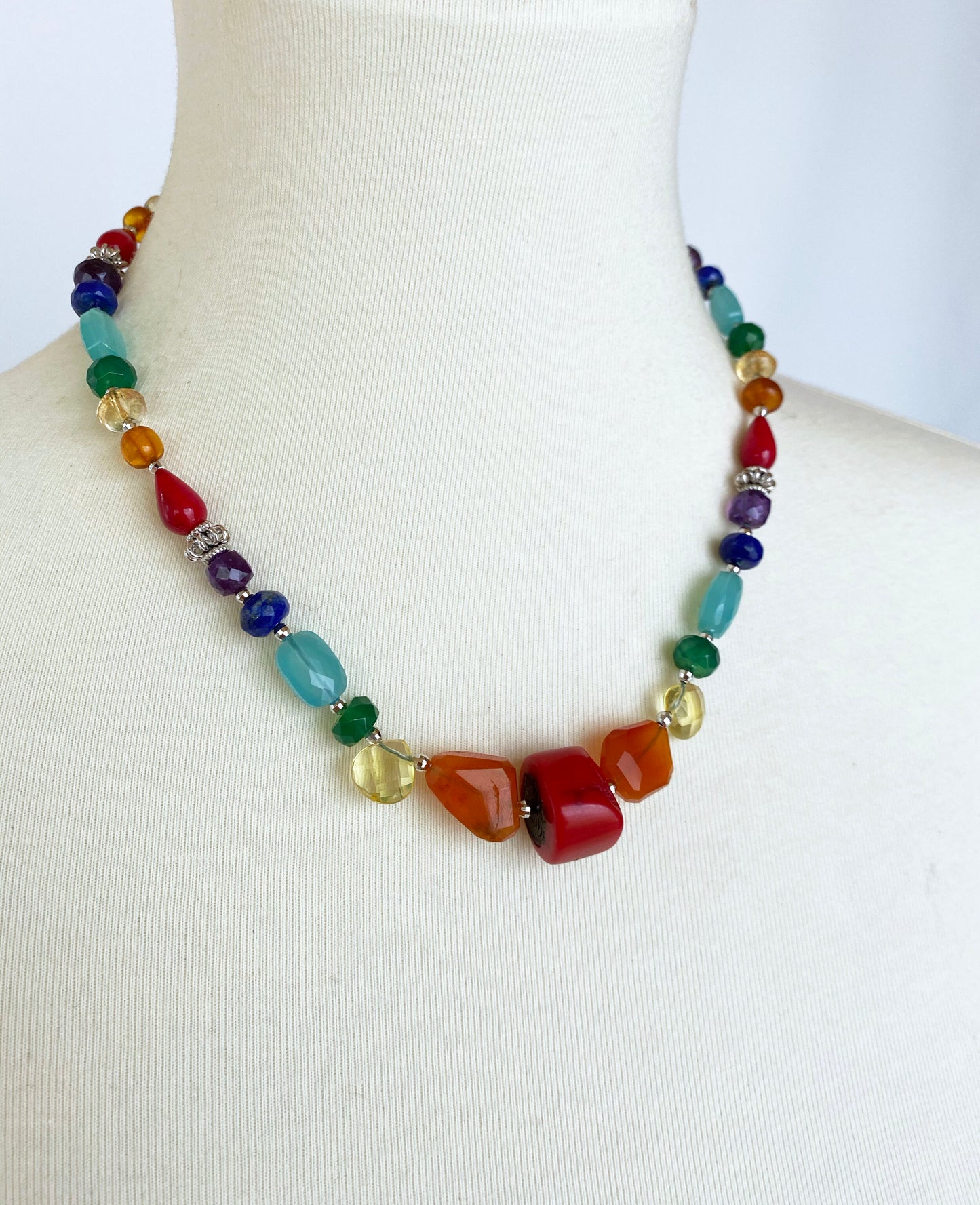 Marina J "Pride" Multicolored Semiprecious Stone Unisex Rainbow Necklace