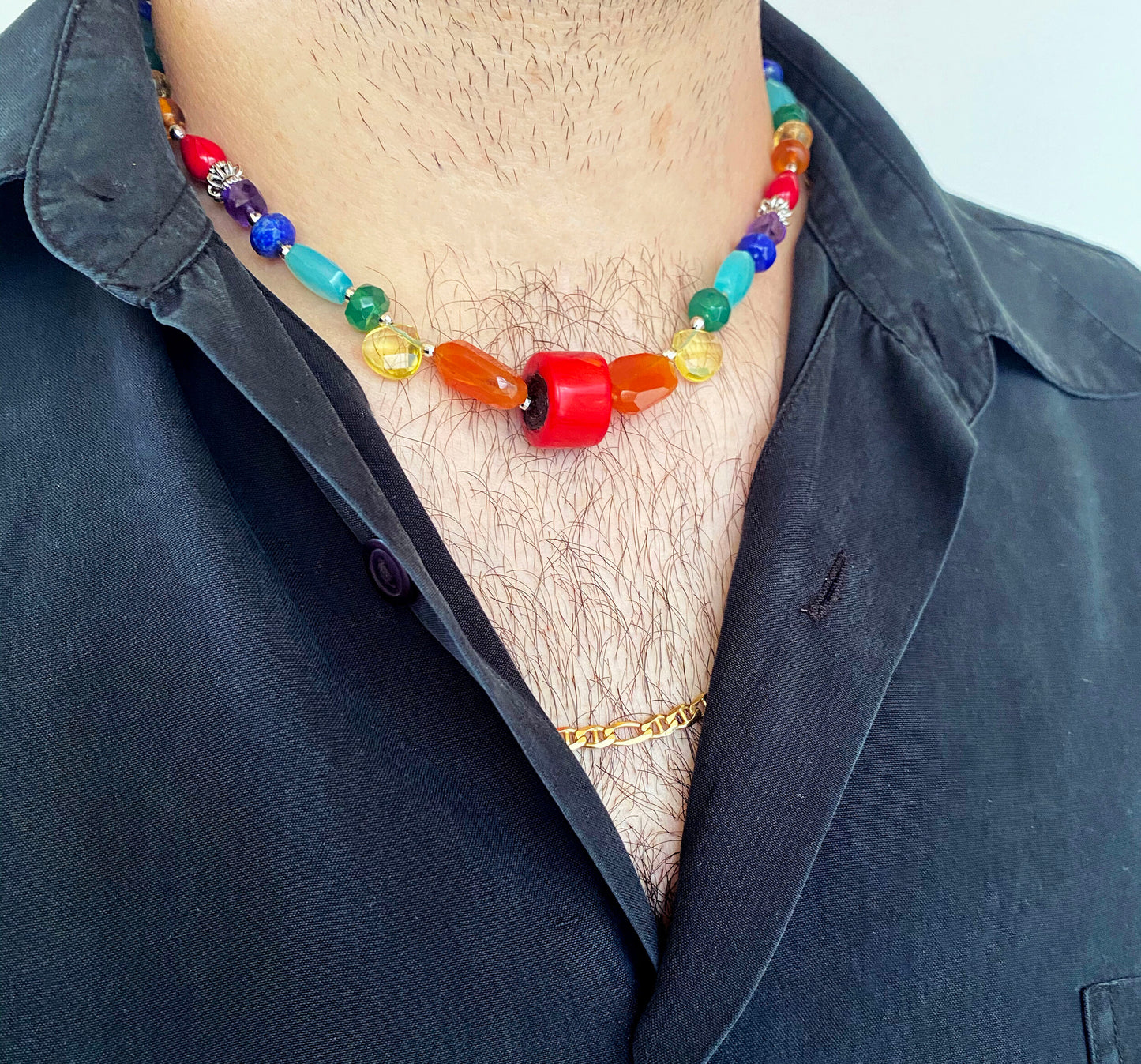 Marina J "Pride" Multicolored Semiprecious Stone Unisex Rainbow Necklace